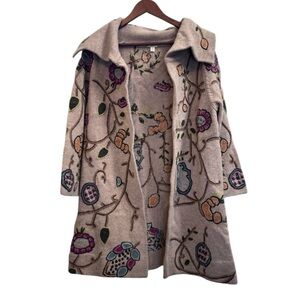 J Jill Cabin Core Embroidered Floral Wool Cardigan AOP Knit Woman’s Size Small